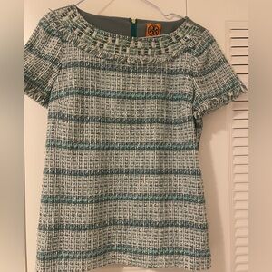 Tory Burch Textured Green and Cream Blouse